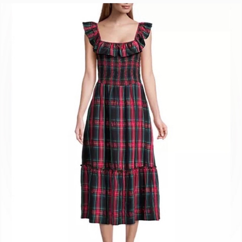 Vineyard Vines Red and Black Plaid Ruffle Dress